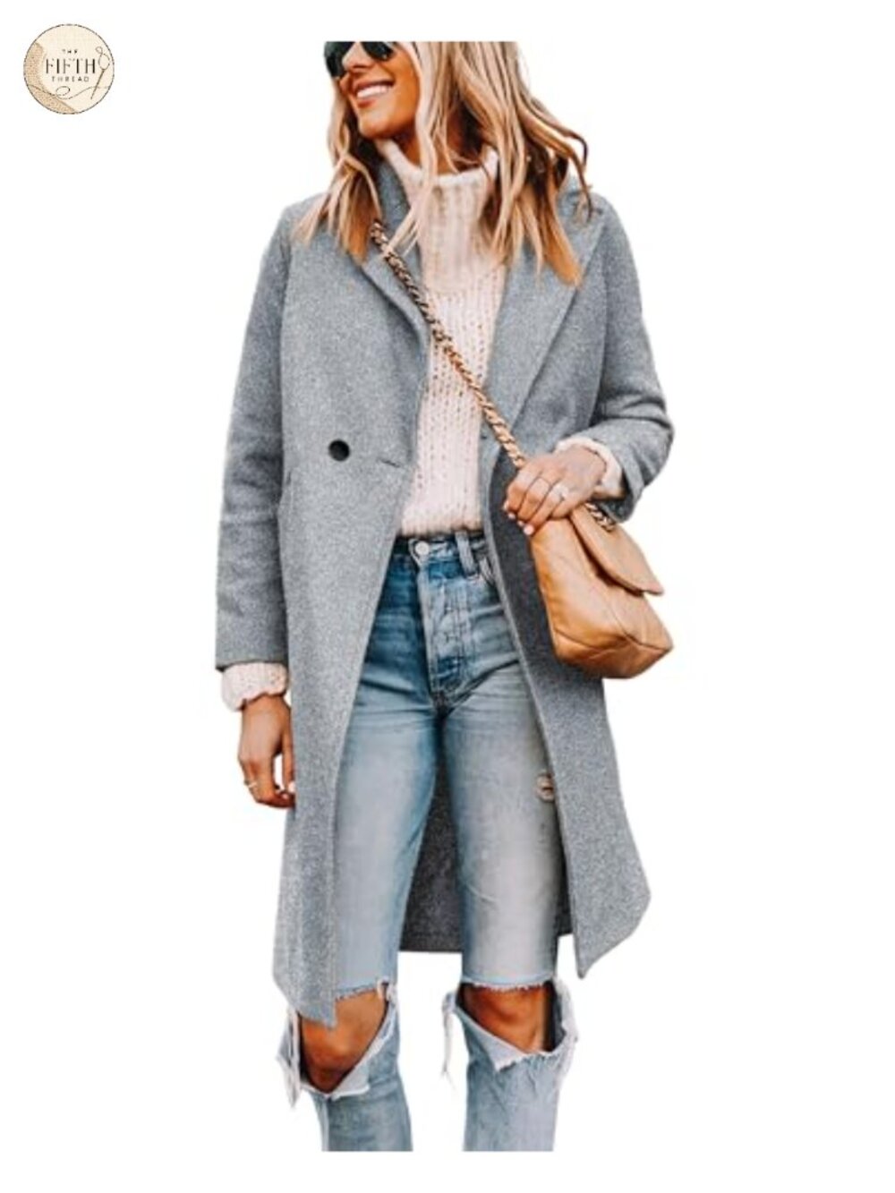 Wool Blend Pea Coat Long Sleeve Notch Lapel Knee Length Winter